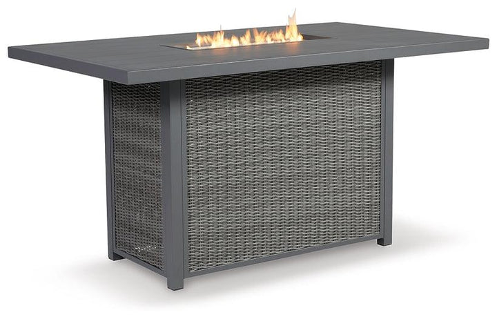 Palazzo Outdoor Bar Table with Fire Pit P520-665 Black/Gray Casual Outdoor Pub Table w/FP By Ashley - sofafair.com