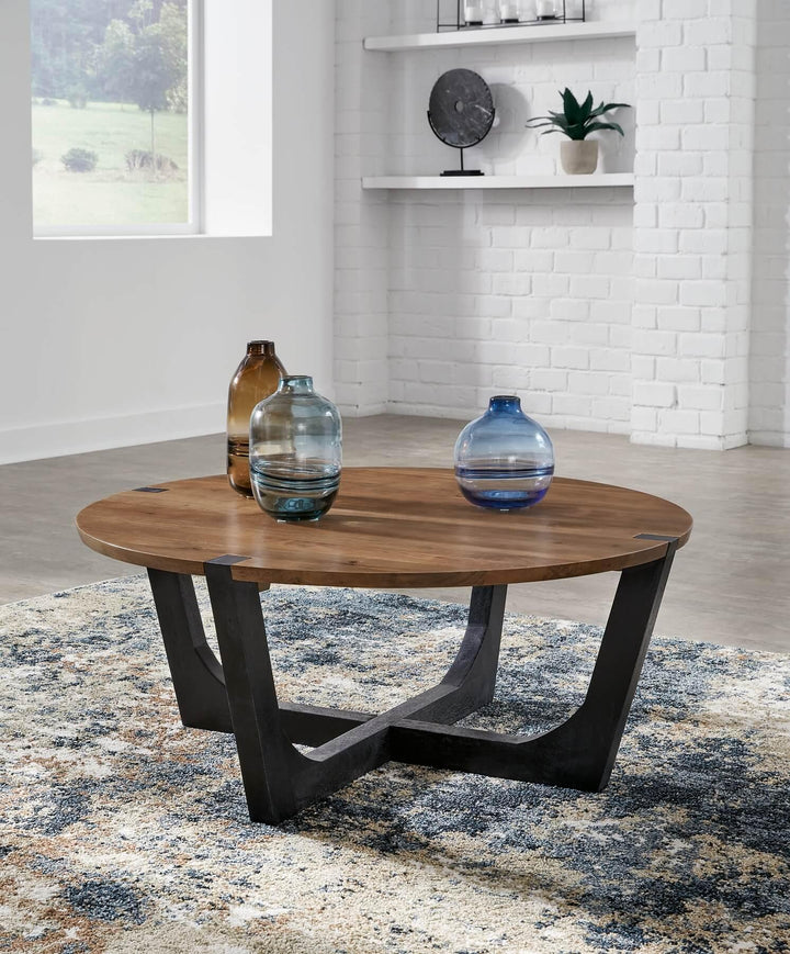 Hanneforth Coffee Table T726-8 Black/Gray Casual Cocktail Table By Ashley - sofafair.com