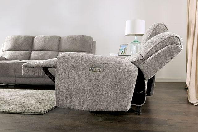 Morcote FM62001LG-CH-PM Light Gray Transitional Power Recliner By Furniture Of America - sofafair.com