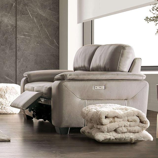 Balderico FM90001TP-LV-PM Taupe Transitional Power Loveseat By Furniture Of America - sofafair.com