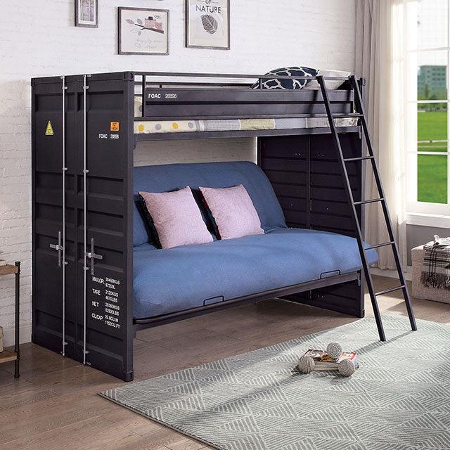 Lafray FOA-BK652BK Black Industrial Twin Bunk w/ Futon Base By Furniture Of America - sofafair.com