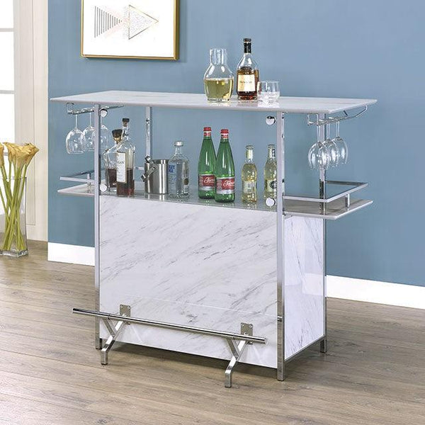 Rianna FOA-BT8343 White/Chrome Contemporary Bar Table By Furniture Of America - sofafair.com