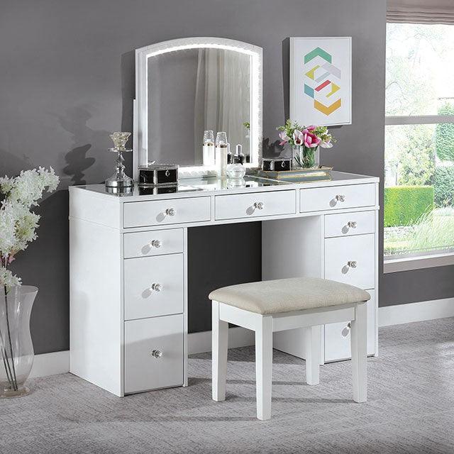 Louise FOA-DK5240 White Contemporary Vanity W/ Stool By Furniture Of America - sofafair.com