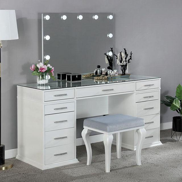 Valentina FOA-DK5682WH Luminous White Glam Vanity Set By Furniture Of America - sofafair.com