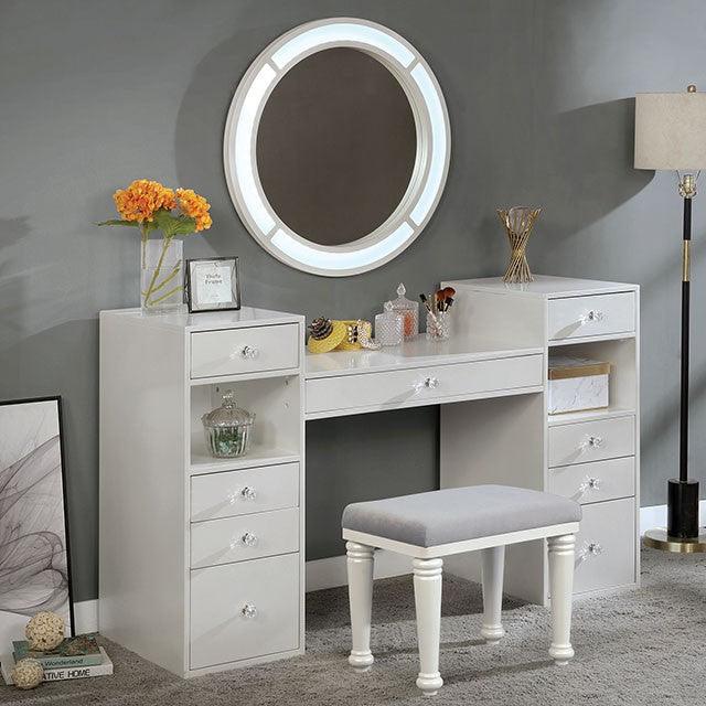 Yasmine FOA-DK5683WH Luminous White Glam Vanity Set By Furniture Of America - sofafair.com