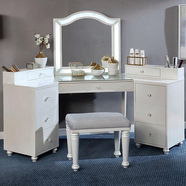 Tracie FOA-DK5686WH Luminous White Glam Vanity Set By Furniture Of America - sofafair.com