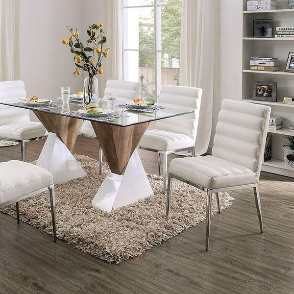 Binjai FOA3747T White/Natural Tone Contemporary Dining Table By Furniture Of America - sofafair.com