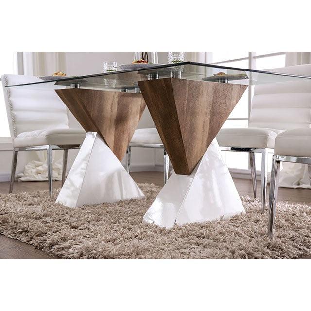 Binjai FOA3747T White/Natural Tone Contemporary Dining Table By Furniture Of America - sofafair.com