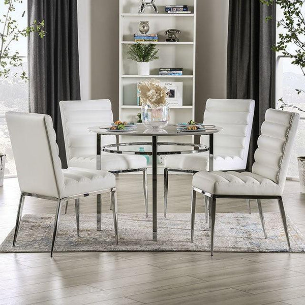 Serena FOA3797RT White/Chrome Contemporary Round Table By Furniture Of America - sofafair.com