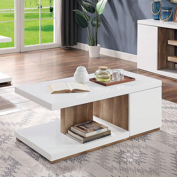 Moa FOA4495C White/Natural Tone Contemporary Coffee Table By Furniture Of America - sofafair.com