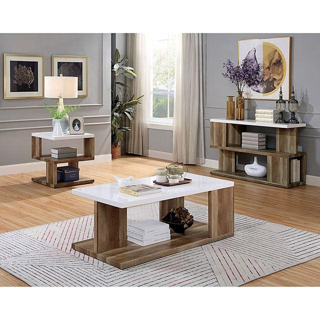 Majken FOA4496S White/Natural Tone Contemporary Sofa Table By Furniture Of America - sofafair.com