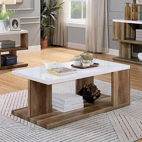 Majken FOA4496C White/Natural Tone Contemporary Coffee Table By Furniture Of America - sofafair.com