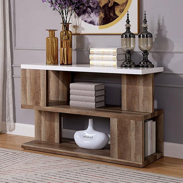 Majken FOA4496S White/Natural Tone Contemporary Sofa Table By Furniture Of America - sofafair.com