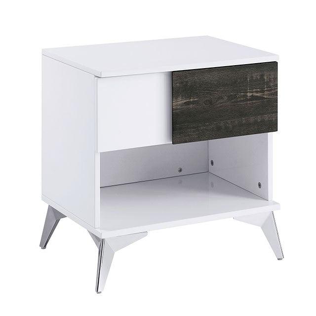 Corinne FOA4535E White/Distressed Dark Oak Contemporary End Table By Furniture Of America - sofafair.com
