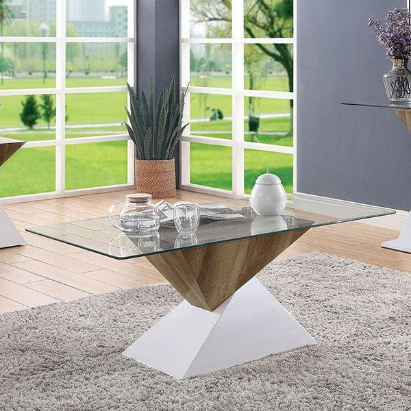 Bima FOA4746C White/Natural Tone Contemporary Coffee Table By Furniture Of America - sofafair.com