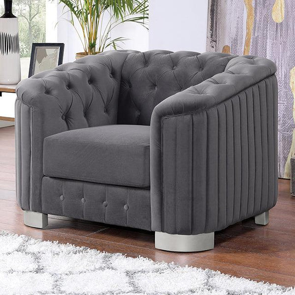 Castellon FOA6475DG-CH Dark Gray Glam Chair By Furniture Of America - sofafair.com