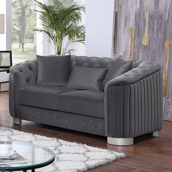 Castellon FOA6475DG-LV Dark Gray Glam Loveseat By Furniture Of America - sofafair.com
