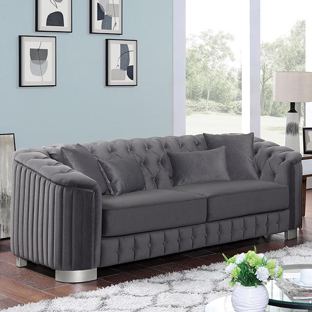 Castellon FOA6475DG-SF Dark Gray Glam Sofa By Furniture Of America - sofafair.com