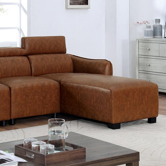 Holmestrand FOA6484BR Brown Mid-century Modern Sectional By Furniture Of America - sofafair.com