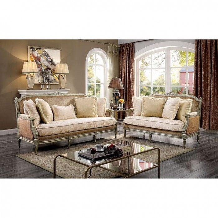 Langleben FOA6782-LV Brown/Beige/Champagne Traditional Love Seat By furniture of america - sofafair.com