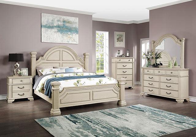 Pamphilos FOA7144WH Antique White Traditional Bed By Furniture Of America - sofafair.com