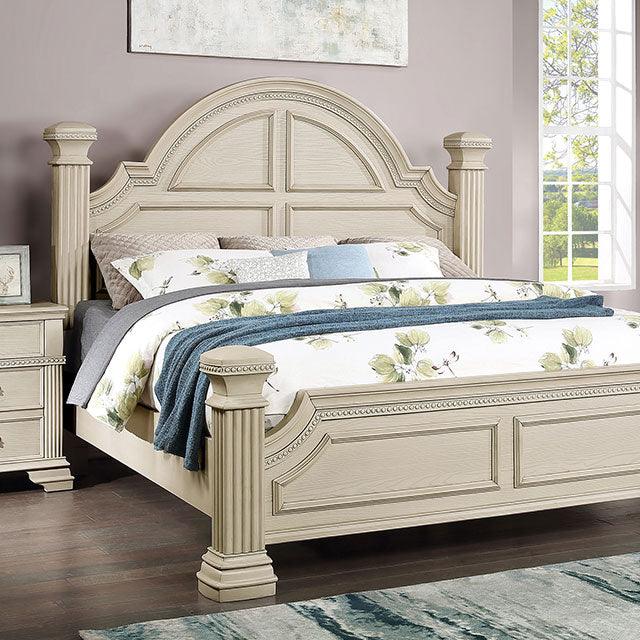 Pamphilos FOA7144WH Antique White Traditional Bed By Furniture Of America - sofafair.com