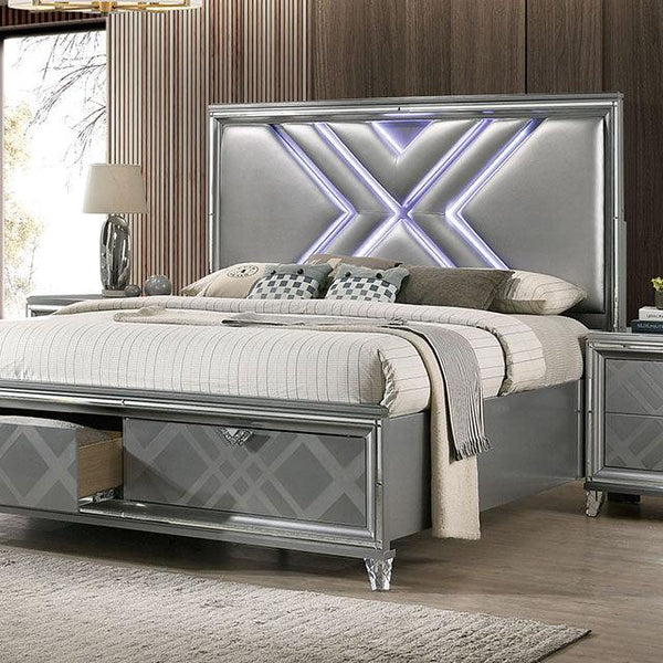 Emmeline FOA7147 Silver Contemporary Bed By Furniture Of America - sofafair.com