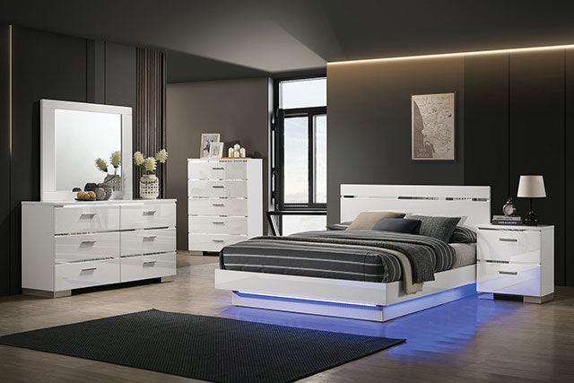 Erlach FOA7189WH White/Chrome Contemporary Bed By Furniture Of America - sofafair.com