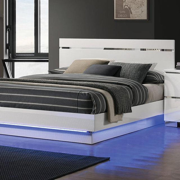 Erlach FOA7189WH White/Chrome Contemporary Bed By Furniture Of America - sofafair.com