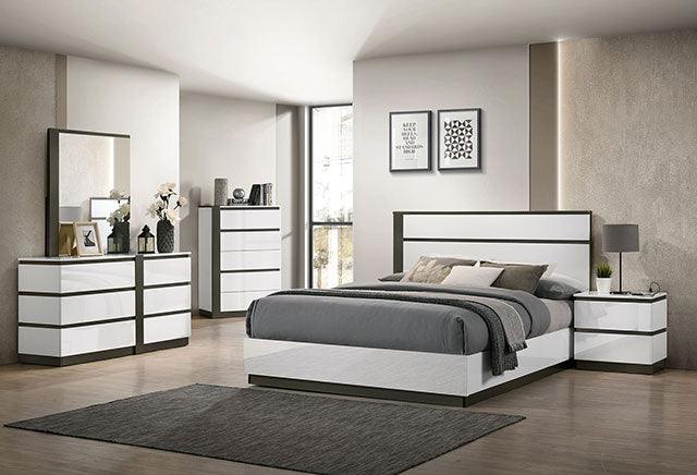 Birsfelden FOA7225WH White/Metallic Gray Contemporary Bed By Furniture Of America - sofafair.com
