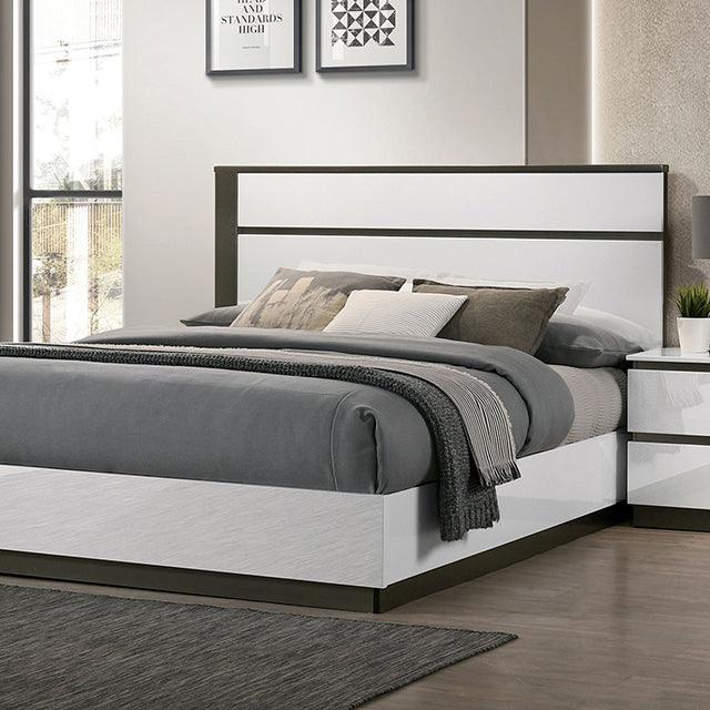 Birsfelden FOA7225WH White/Metallic Gray Contemporary Bed By Furniture Of America - sofafair.com