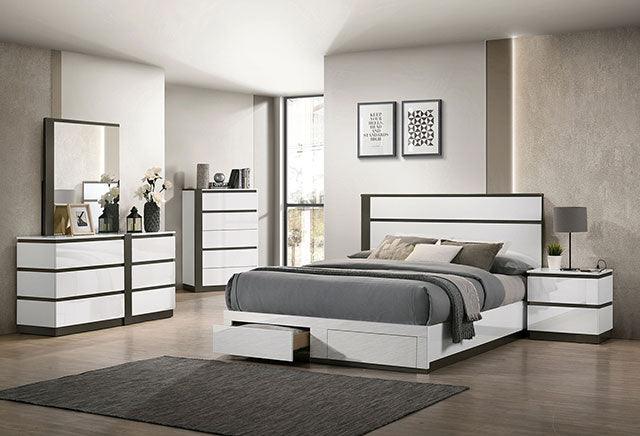 Birsfelden FOA7225WH-DR White/Metallic Gray Contemporary Bed By Furniture Of America - sofafair.com