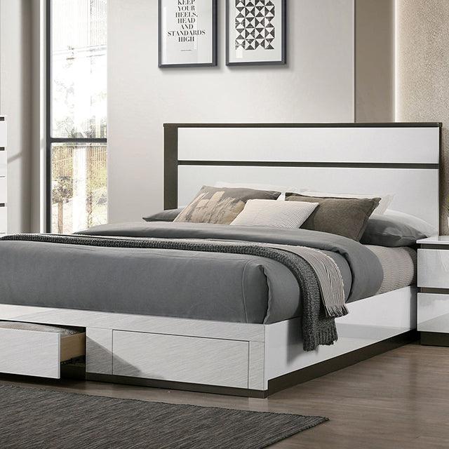 Birsfelden FOA7225WH-DR White/Metallic Gray Contemporary Bed By Furniture Of America - sofafair.com