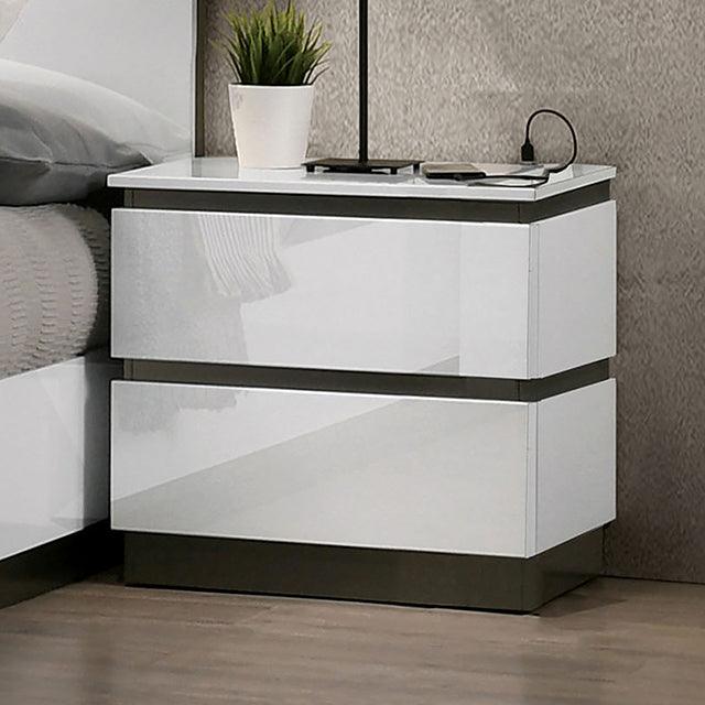 Birsfelden FOA7225WH-N White/Metallic Gray Contemporary Night Stand By Furniture Of America - sofafair.com