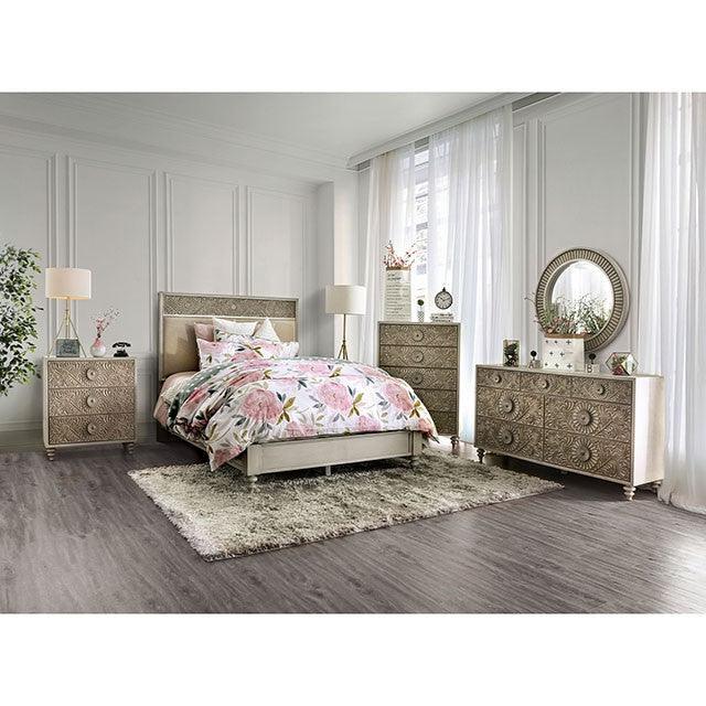 Jakarta FOA7882Q Antique White/Beige Transitional Bed By Furniture Of America - sofafair.com