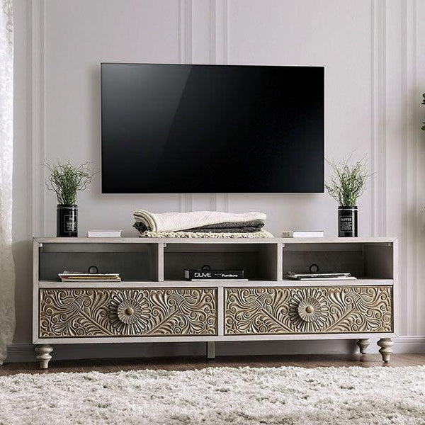 Jakarta FOA7882TV Antique White Transitional TV Stand By Furniture Of America - sofafair.com