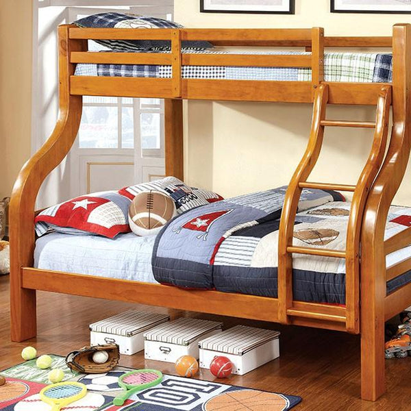 Solpine CM-BK618 Oak Transitional Twin/Full Bunk Bed By Furniture Of America - sofafair.com