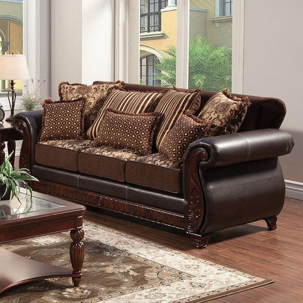Franklin SM6106N-SF Dark Brown/Tan Traditional Sofa By Furniture Of America - sofafair.com