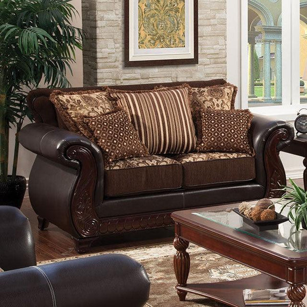 Franklin SM6106N-LV Dark Brown/Tan Traditional Love Seat By Furniture Of America - sofafair.com