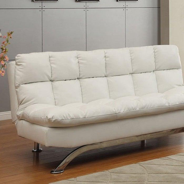 Aristo CM2906WH White/Chrome Contemporary Futon Sofa By furniture of america - sofafair.com
