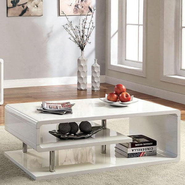 Ninove CM4057C White/Chrome Contemporary Coffee Table By Furniture Of America - sofafair.com