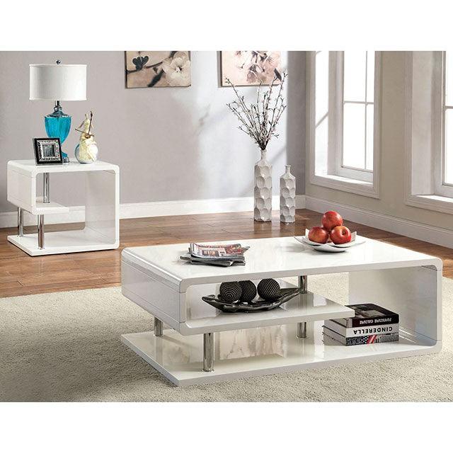 Ninove CM4057E White/Chrome Contemporary End Table By Furniture Of America - sofafair.com