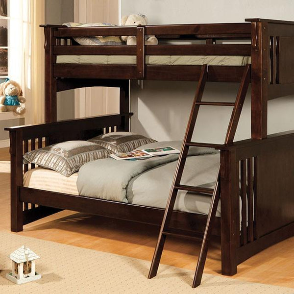 Spring Creek CM-BK602F-EXP Dark Walnut Cottage Twin/Full Bunk Bed By Furniture Of America - sofafair.com