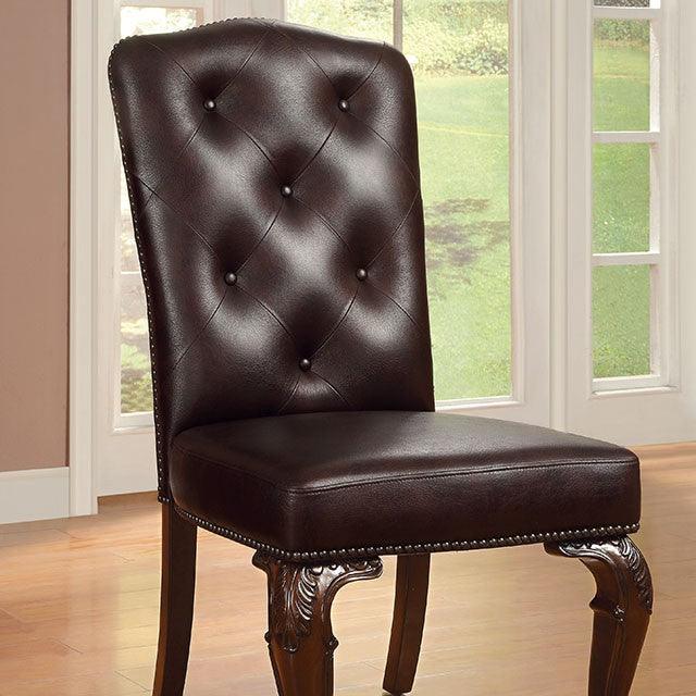 Bellagio CM3319L-SC-2PK Brown Cherry/Dark Brown Traditional Leatherette Side Chair (2/Box) By Furniture Of America - sofafair.com