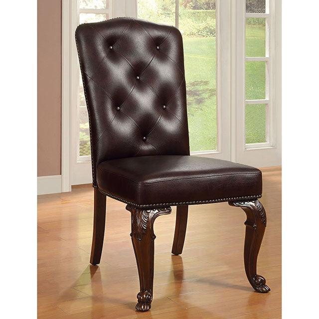 Leatherette Side Chair (2/Box) by Furniture Of America Bellagio CM3319L-SC-2PK Brown Cherry/Dark Brown Traditional - sofafair.com