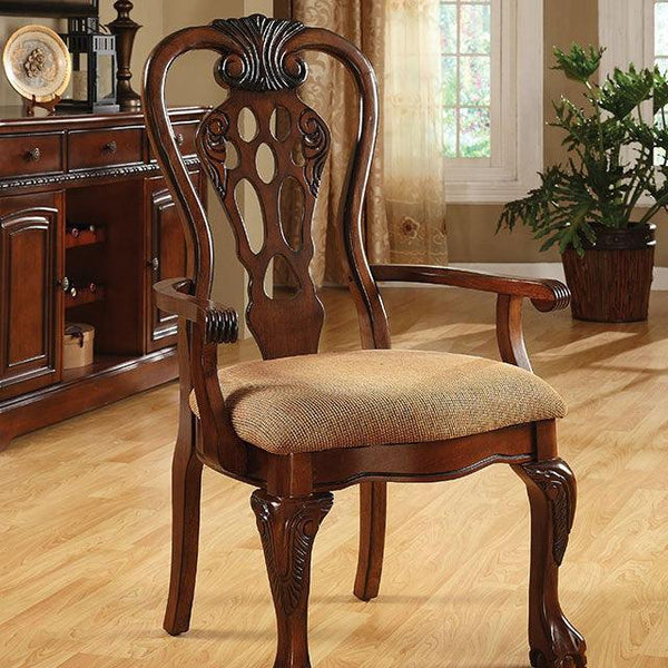 George Town CM3222AC-2PK Cherry/Beige Traditional Arm Chair (2/Box) By Furniture Of America - sofafair.com