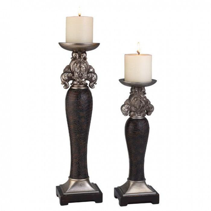 Tracey L94235C-4PK Sterling Silver/Brown Traditional Candle Holder Set (4/Box) By furniture of america - sofafair.com