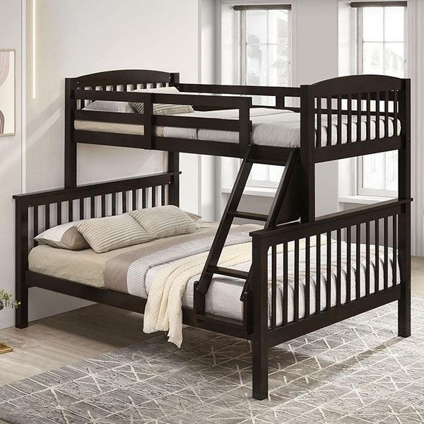 Brookings NX-BK001DB Dark Walnut Transitional Twin/Full Bunk Bed By Furniture Of America - sofafair.com