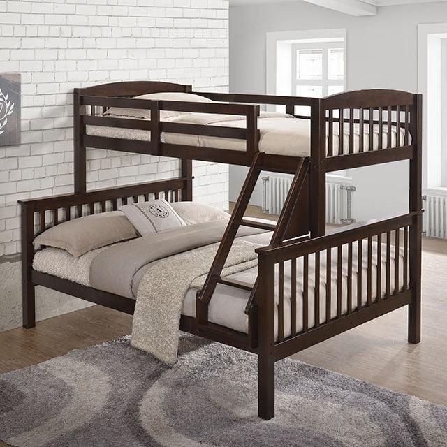 Brookings NX-BK001ML Dark Cherry Transitional Twin/Full Bunk Bed By Furniture Of America - sofafair.com