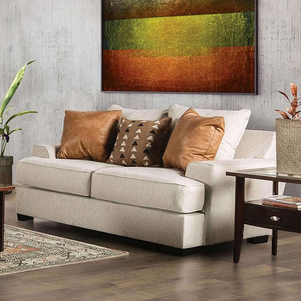 New Meadows SM1214-LV Sand/Caramel Transitional Loveseat By Furniture Of America - sofafair.com